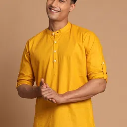 VASTRAMAY Men Mustard Yellow Kurta-image-24
