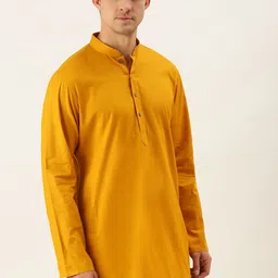 VASTRAMAY Men Mustard Yellow Solid Short Kurta-30