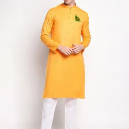 DEVOILER Men Mustard Yellow Hand Painted Kurta-10