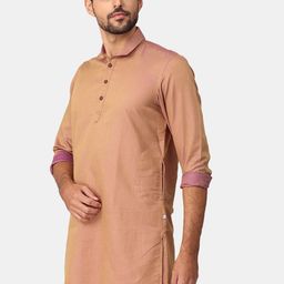 NIRVAAN Men Peach Solid Cotton Kurta-5