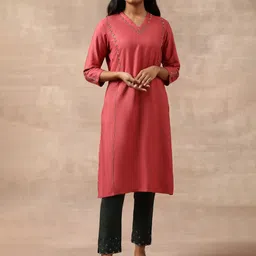 W The Folksong Collection Embellished Beads detail Straight Kurta-image-65