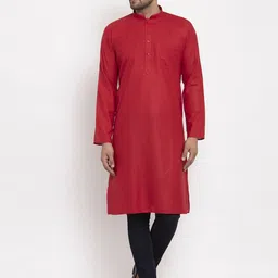 KRAFT INDIA Men Red Solid Cotton Kurta-37
