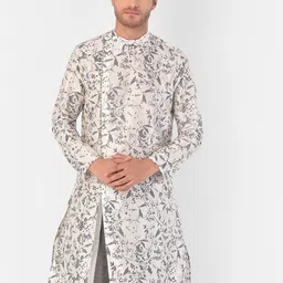 DEYANN Men Off White Printed Kurta-12