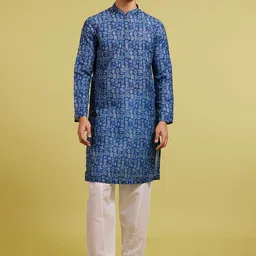 Diwas by Manyavar Abstract Printed Woven Design Cotton Mandarin Collar Straight Kurta-7
