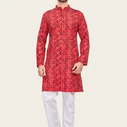 Studio Shringaar Men Bandhani Printed Thread Work Kurta-image-30