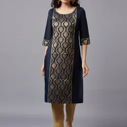 AURELIA Women Blue & Gold-Toned Ethnic Motifs Kurta-image-47