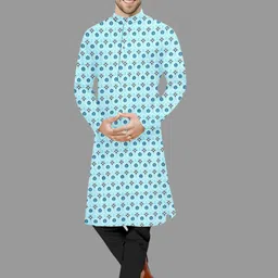 IMAGO Geometric Printed Mandarin Collar Cotton Straight Kurta-picture-12