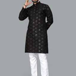Ekasya Geometric Embroidered Mandarin Collar Long Sleeves Thread Work Straight Kurta-picture-16