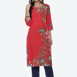 Rangriti Women Red Geometric Printed Thread Work Kurta-24