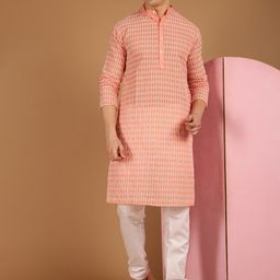 SOJANYA Ethnic Motif Embroidered Band Collar Pure Cotton Kurta-image-91