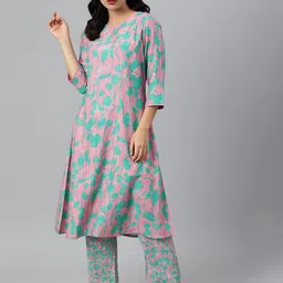 W Women Mauve Floral Printed Thread Work Kurta-image-23