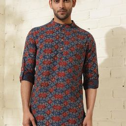 Fabindia Ethnic Motif Printed Band Collar Cotton Short Kurta-picture-17
