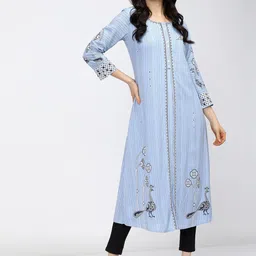 Vishudh Women Blue Printed Layered Kurta-image-54