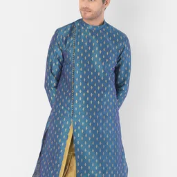 DEYANN Men Blue & Gold-Toned Ethnic Motifs Printed Kurta-image-81