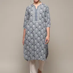 Biba Ethnic Motifs Printed Thread Work Mandarin Collar A-Line Kurta-image-80