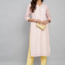 Label Khoj Geometric Printed Notch Neck Thread Work Straight Kurta-picture-1