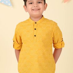 Fabindia Boys Ethnic Motifs Printed Band Collar Cotton Straight Kurta-image-61
