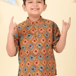 Fabindia Boys Geometric Printed Mandarin Collar Cotton Kurta-picture-35