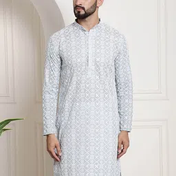 SOJANYA Band Collar Ethnic Motifs Embroidered Thread Work Cotton Kurta-image-55
