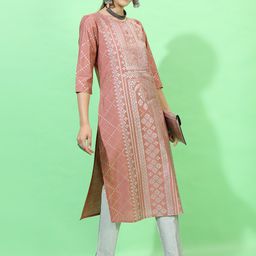 Vishudh Women Orange Viscose Rayon Kurta-11