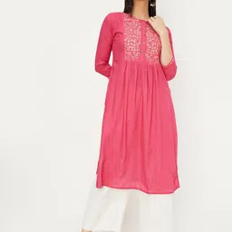 max Ethnic Motifs Yoke Design Thread Work  Pleated A-Line Kurta-13