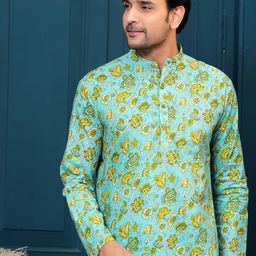 Hatheli Floral Printed Mandarin Collar Pure Cotton Straight Kurta-picture-54