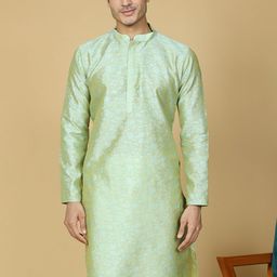 NAMASKAR Floral Woven Design Mandarin Collar Long Sleeve Jacquard Straight Kurta-image-83