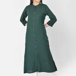 Pistaa Women Green Solid Cotton A-line Kurta-image-47