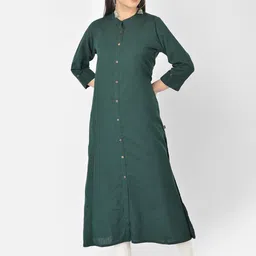 Pistaa Women Green Solid A-Line Cotton Kurta-image-46