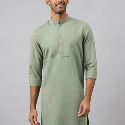 MR BUTTON Men Green Solid Kurta-image-77