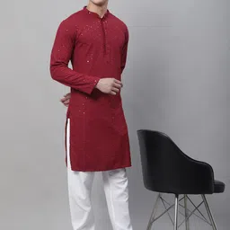 SOJANYA Ethnic Motif Embroidered Sequined Pure Cotton Kurta-picture-12