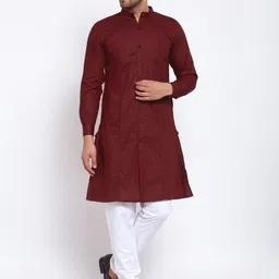 KLOTTHE Men Maroon Solid Kurta-image-32