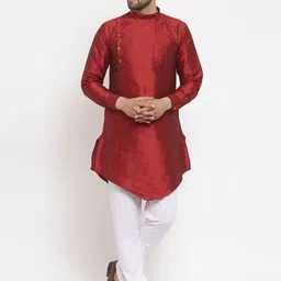 KLOTTHE Men Maroon Solid Cotton Silk Kurta-picture-49