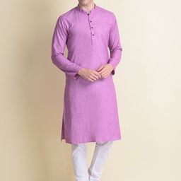 NAMASKAR Men Purple Cotton Solid Kurta-picture-16