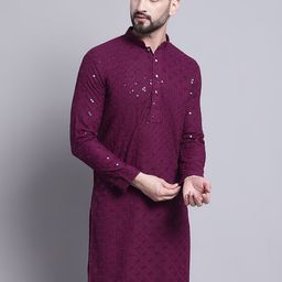 SOJANYA Geometric Embroidered Sequence Mandarin Collar Pure Cotton Kurta-image-10