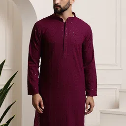 SOJANYA Men Purple Thread Work Kurta-picture-14