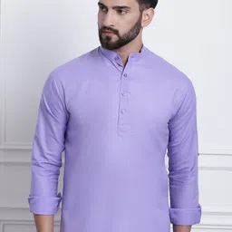 SOJANYA Band Collar Roll-Up Sleeves Cotton Silk Kurta-image-69