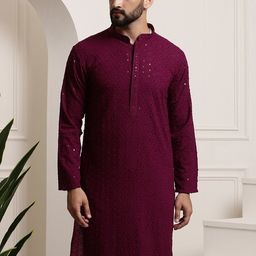 SOJANYA Ethnic Motifs Embroidered Sequinned Long Sleeves Straight Pure Cotton Kurta-picture-22