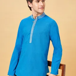 YU by Pantaloons Mandarin Collar Long Sleeves Thread Work Cotton Kurta-image-86