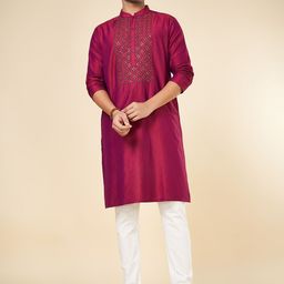 indus route by Pantaloons Mandarin Collar Thread Work Straight Kurta-picture-13