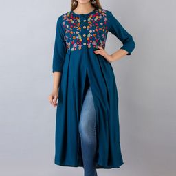 NISHABD Floral Yoke Design Thread Work A-Line Kurta-image-5