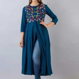 NISHABD Floral Yoke Design Thread Work A-Line Kurta-image-60
