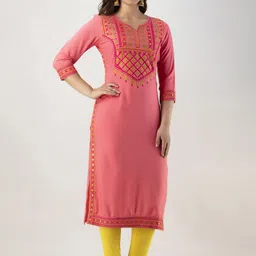 FASHION DEPTH Women Ethnic Motifs Yoke Design Notch Neck Kurta-75