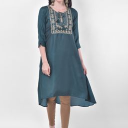 Span Ethnic Motifs Yoke Design Sequins Cotton Silk Kurta-image-3