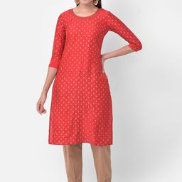 Span Women Red Ethnic Motifs Thread Work Kurta-picture-43