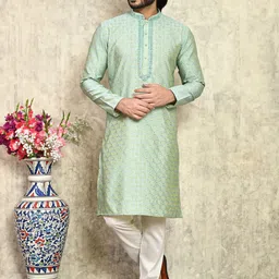 RANAK Men Geometric Thread Work Kurta-17