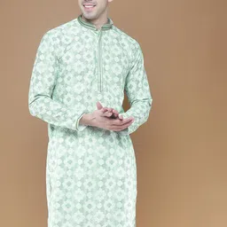 Sanwara Geometric Printed Mandarin Collar Chikankari Cotton Straight Kurta-picture-45