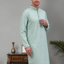 Jompers Floral Embroidered Mandarin Collar Pure Cotton Straight Kurta-image-68