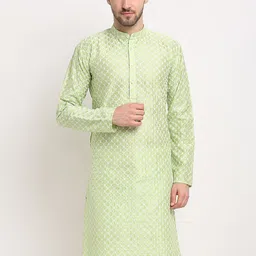 Jompers Men Green Embroidered Thread Work Kurta-58