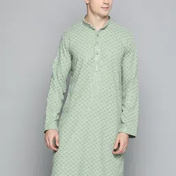 Jompers Men Floral Embroidered Chikankari Pure Cotton Kurta-33